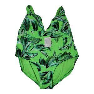 Costal Waves Swimwear Green Floral Size 3X